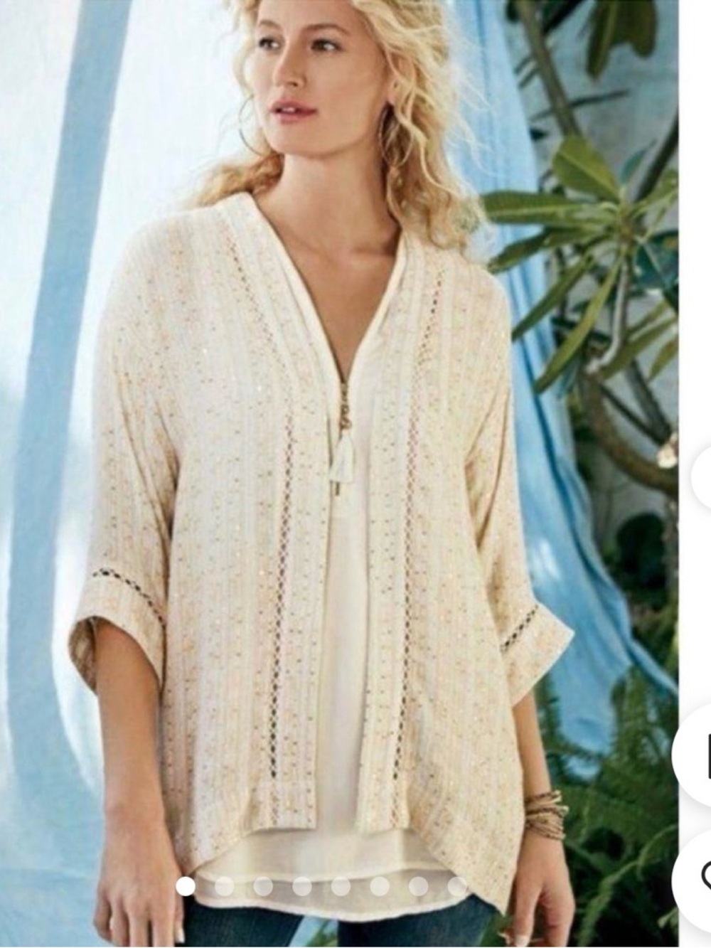 Soft Surroundings Glamour Topper Gold Thread Sequin Cardigan Cream Large Petite